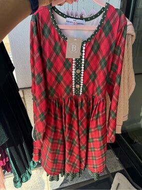 Adorable Sweetness Girls' Red & Green Plaid Casual Dress